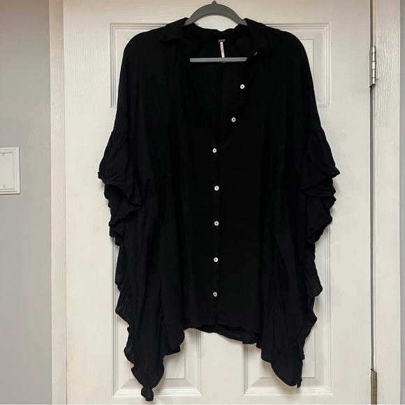 Free People Black Endless Summer Button Down Butterfly Sleeve Gauze Tunic - Picture 1 of 4